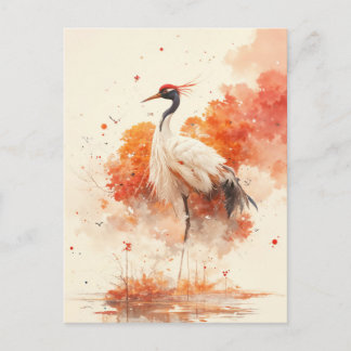 Rotkronenkranich in herbstlicher Marschlandschaft Postkarte