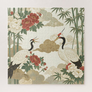 Rotkronkranich Pfingstrose Bambus Asiatisch Puzzle