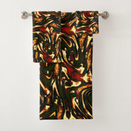 Rötlich-braune und gelbe Kurven Badhandtuch Set