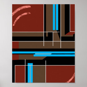 Rötlich Braunes Geometrisches Design mit blauen Li Poster