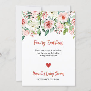 Rötlich Rosa Florale Familientraditionen Baby Show Ankündigung