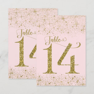 Rötlich Rosa Gold Glitter-Tischzahlen Nummer 14 Einladung