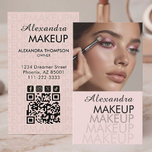 Rötlich Rosa Schrift QR-Code Foto Make-up Visitenkarte