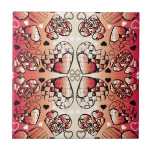 Rötlich-weiße Muster des romantischen Herzens Fliese