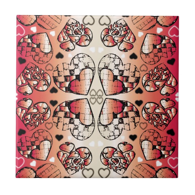 Rötlich-weiße Muster des romantischen Herzens Fliese (Vorderseite)