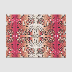 Rötlich-weiße Muster des romantischen Herzens Seidenpapier