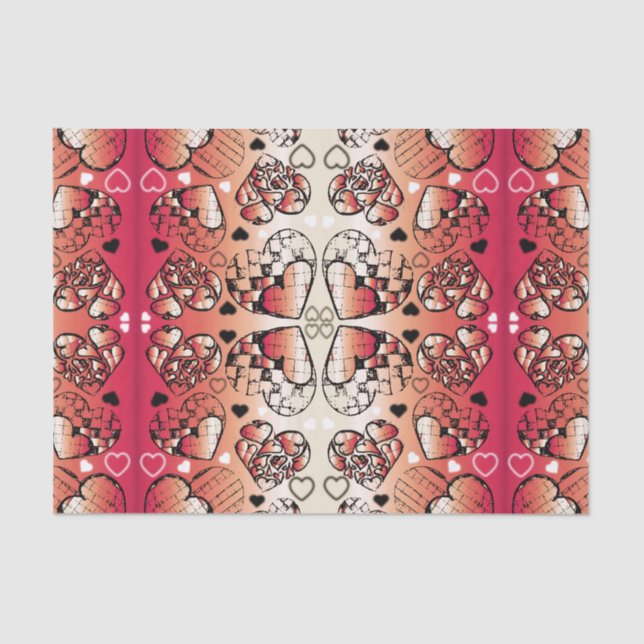 Rötlich-weiße Muster des romantischen Herzens Seidenpapier (Vorderseite)