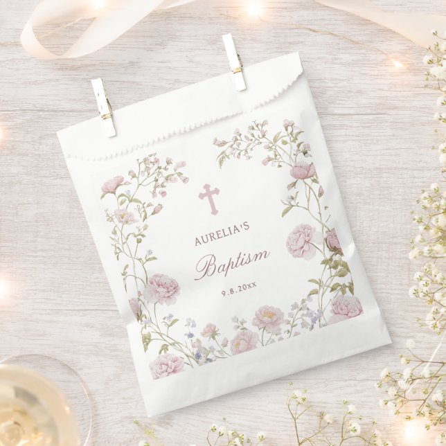 Rötliche Florale Taufrahmen Geschenktütchen (Ausgeschnitten)