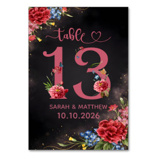 Rötliche Florale Tischnummer-Hochzeitskarte Tischnummer