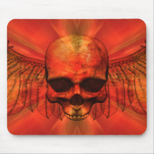 Rötliche Orangen-Explosion Winged Schädel Mousepad