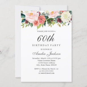 Rötliche Pfirsich-Botanical-Blumen zum 60. Geburts Einladung