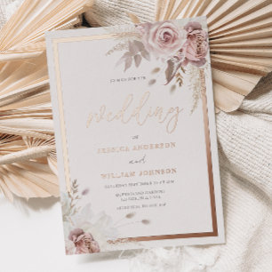 Rötliche & Staubige Rosen Florale Hochzeit Roségol Folieneinladung