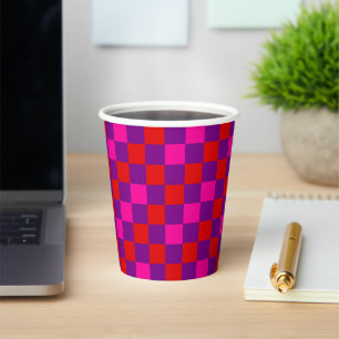 Rotlila Rosa Karomuster Design Pappbecher