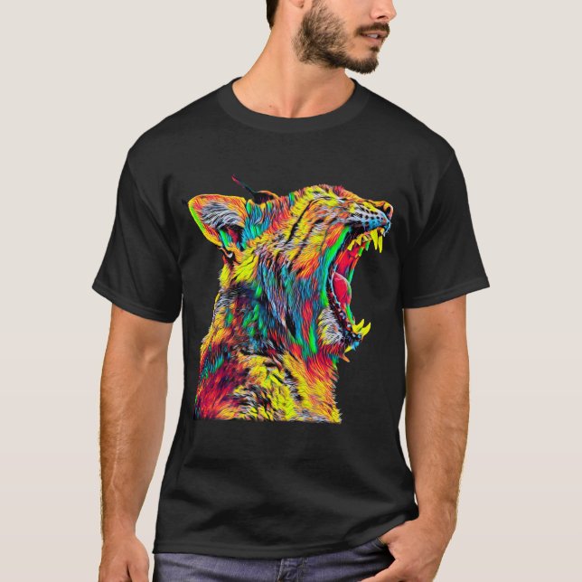 Rotluchs-Luchs-Kopf-Profil, das Farbgrafik brüllt T-Shirt (Vorderseite)