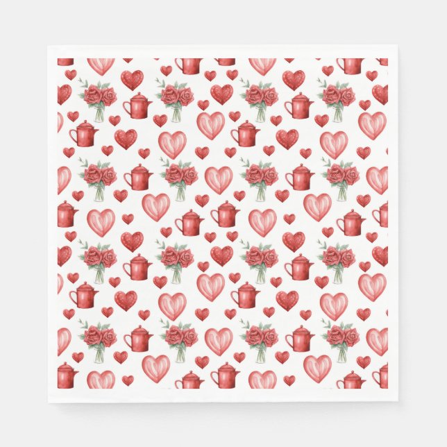 Rotmuster mit Herzen für den Valentinstag Serviette (Vorderseite)