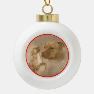 Rotnasen Pitbull Weiße Weihnachtsbäume Keramik Kugel-Ornament