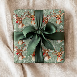 Rotnasen-Rentier-Dekoupage-Vintage-Damaskus Geschenkpapier