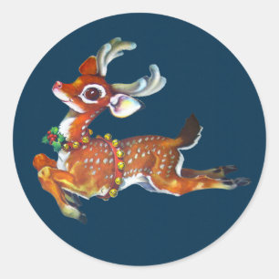 Rotnasen-Rentier Vintage-Kunst Runder Aufkleber