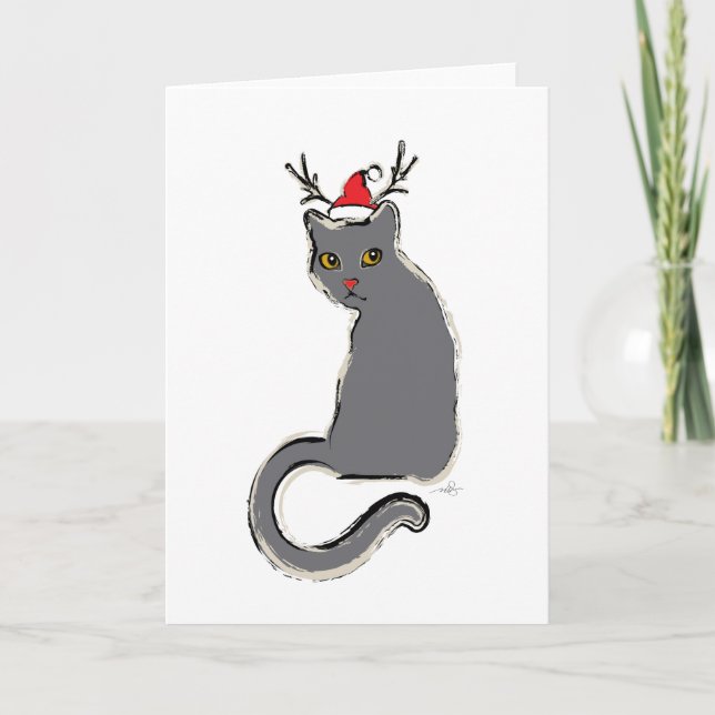 Rotnasige Weihnachtssankt-Katze Feiertagskarte (Vorderseite)