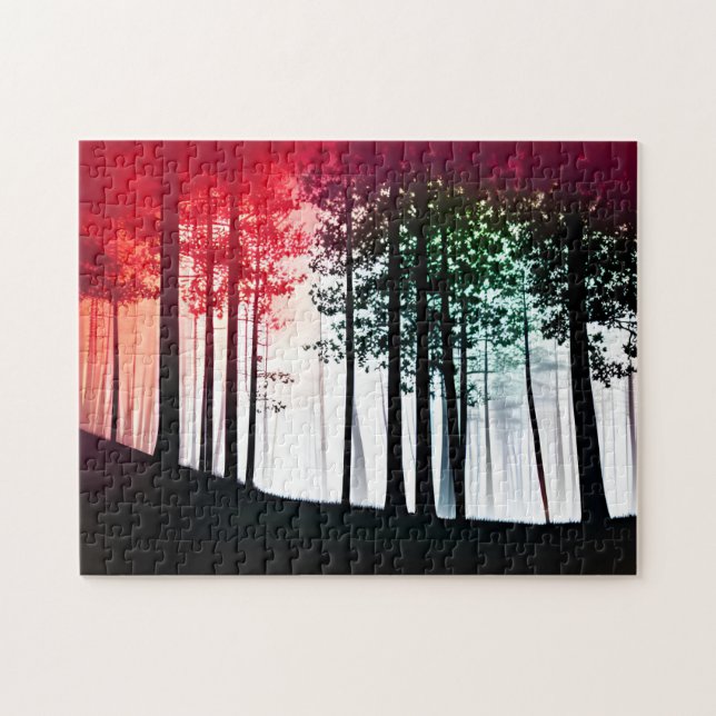 Rotnebel deckt Schwarzwald-Silhouette ab Puzzle (Horizontal)