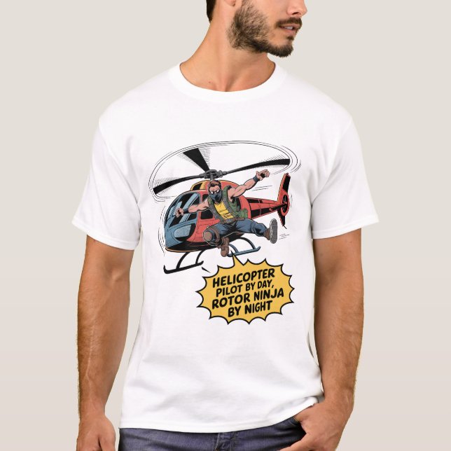 Rotor Ninja: Dynamic Comic Style Helicopter Pilot  T-Shirt (Vorderseite)