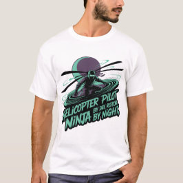 Rotor Ninja Pilot - Dramatic Black & Neon Teal Sil T-Shirt