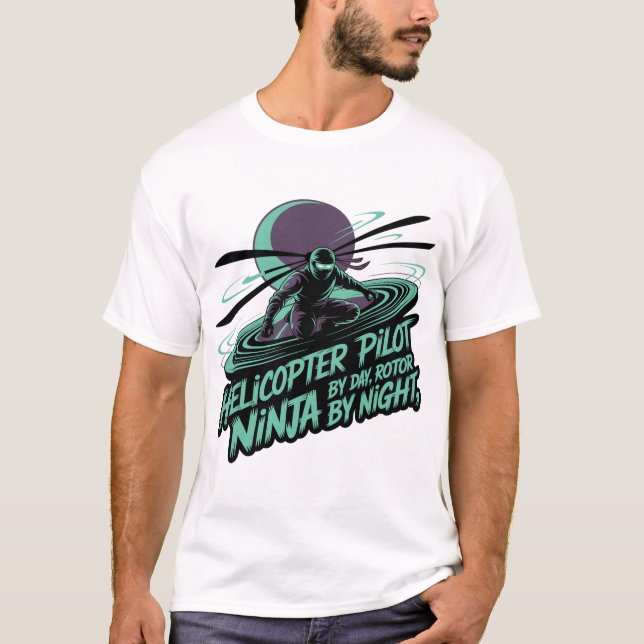 Rotor Ninja Pilot - Dramatic Black & Neon Teal Sil T-Shirt (Vorderseite)