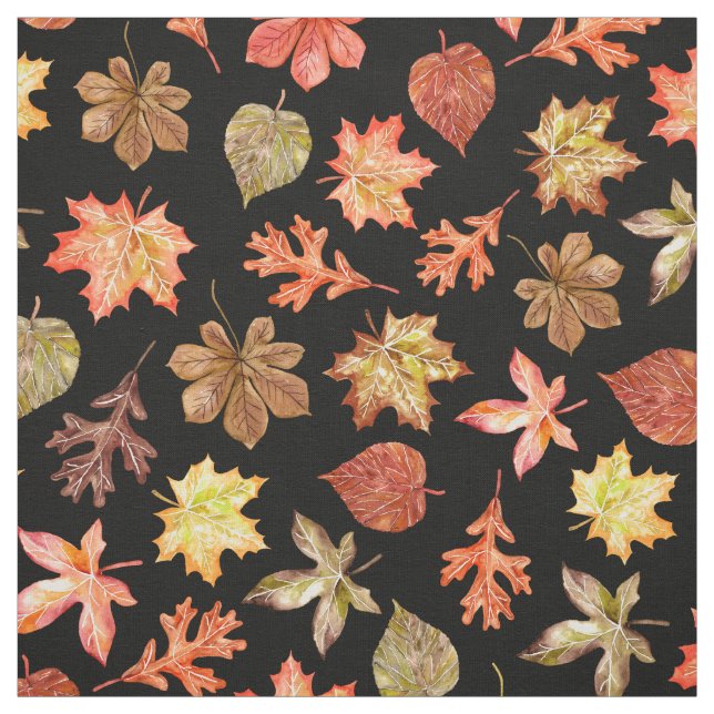 Rotorange goldfarbene Herbstblätter schwarz Stoff (Muster)