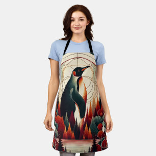 Rotorange-Maroon-Pinguin im geometrischen Wald Schürze