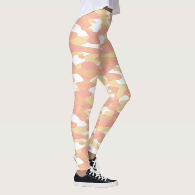 Rotorange Orangengelbe Camouflage Muster Leggings (Rechts)