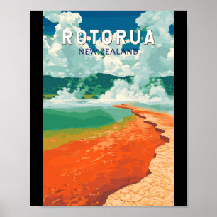 Rotorua Neuseeland Illustration Reise Kunst Retro Poster