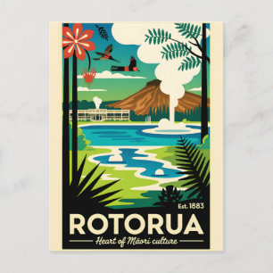 Rotorua Neuseeland Retro-Reiseposter-Kunst Postkarte