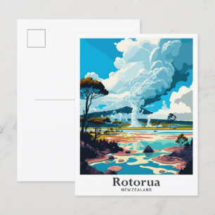 Rotorua Neuseeland Vintage Reiseillustration Postkarte