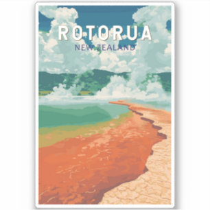 Rotorua New Zealand Illustration Travel Art Retro Aufkleber