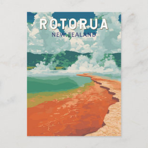 Rotorua New Zealand Illustration Travel Art Retro Postkarte