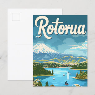 Rotorua New Zealand Vintage Travel Illustration Postkarte