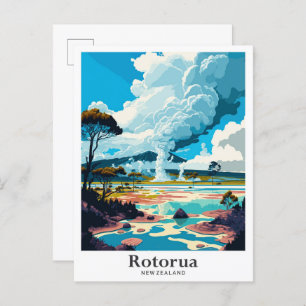 Rotorua New Zealand Vintage Travel Illustration Postkarte