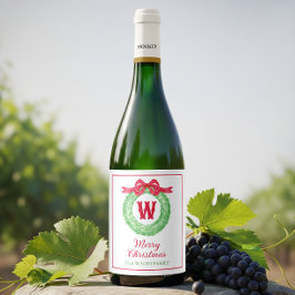 Rotpolka-Dot-Bow-Monogramm-Kränz Weinetikett