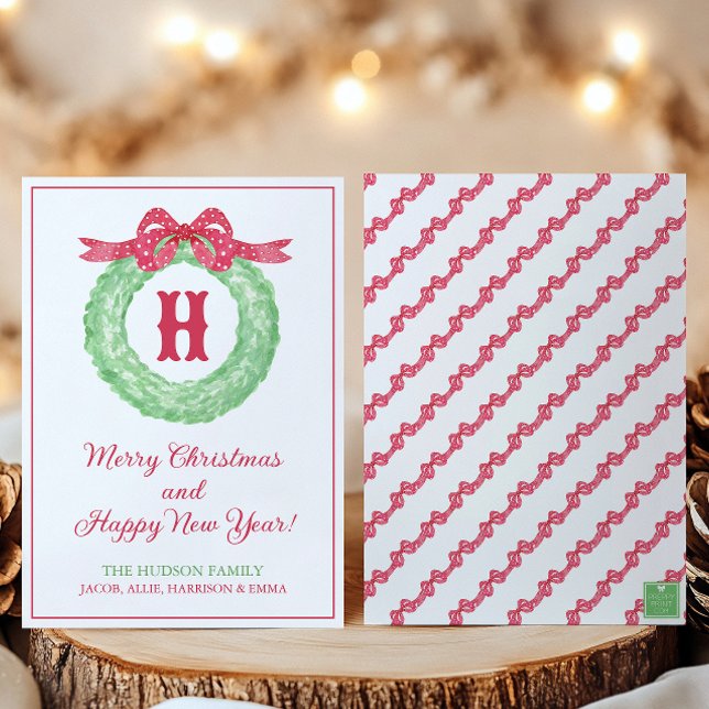 Rotpolka-Dot-Bow-Monogramm-Party Feiertagskarte (Von Creator hochgeladen)