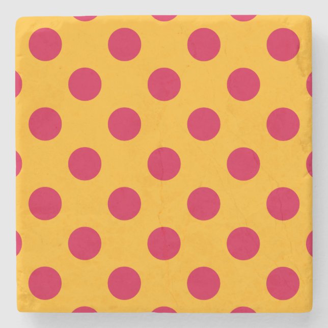 Rotpolka-Punkte auf Gelb Steinuntersetzer (Vorderseite)