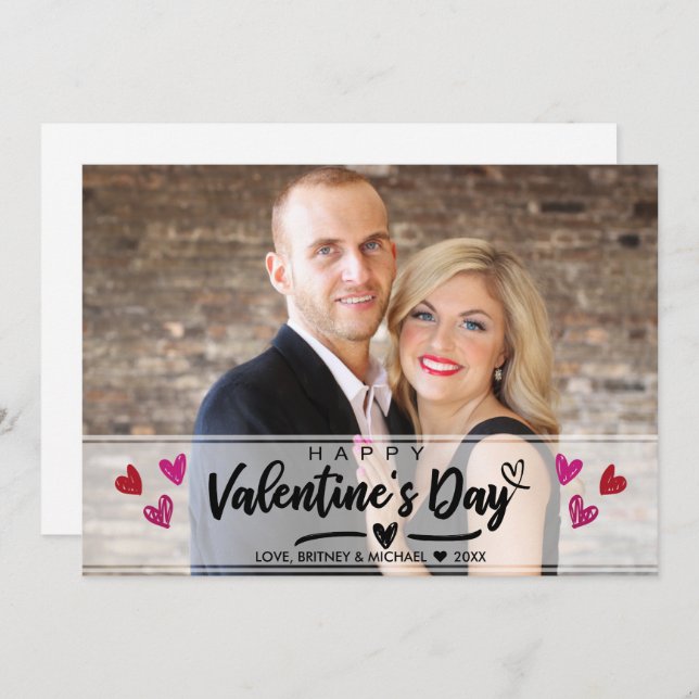 Rotrosa Schokolade Herzchen Valentinstag Fotokarte (Vorne/Hinten)