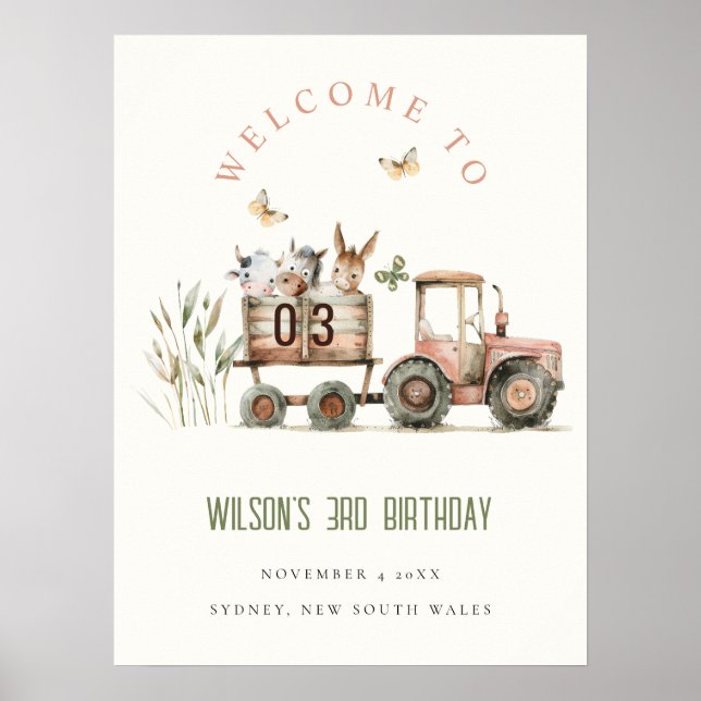 Rotrost Landtiere Traktor Kinder Geburtstag Willko Poster (Vorne)