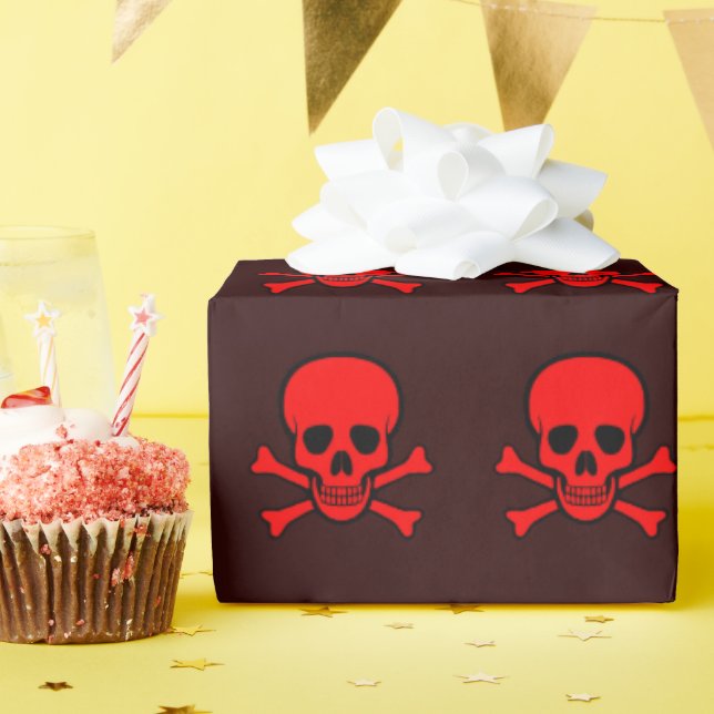 Rotschädel und Kreuzknochen Geschenkpapier (Geburtstagsparty)