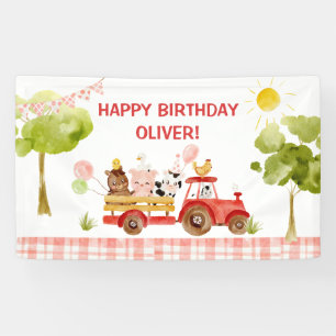Rotschlepper-Nutztiere Geburtstagsparty Banner