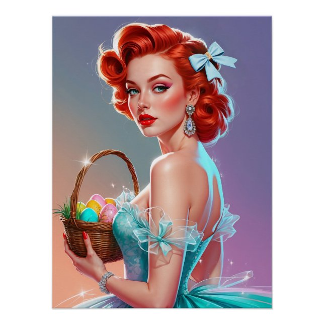 Rotschopf-Pin-Up-Osterkörbchen Poster (Vorderseite)