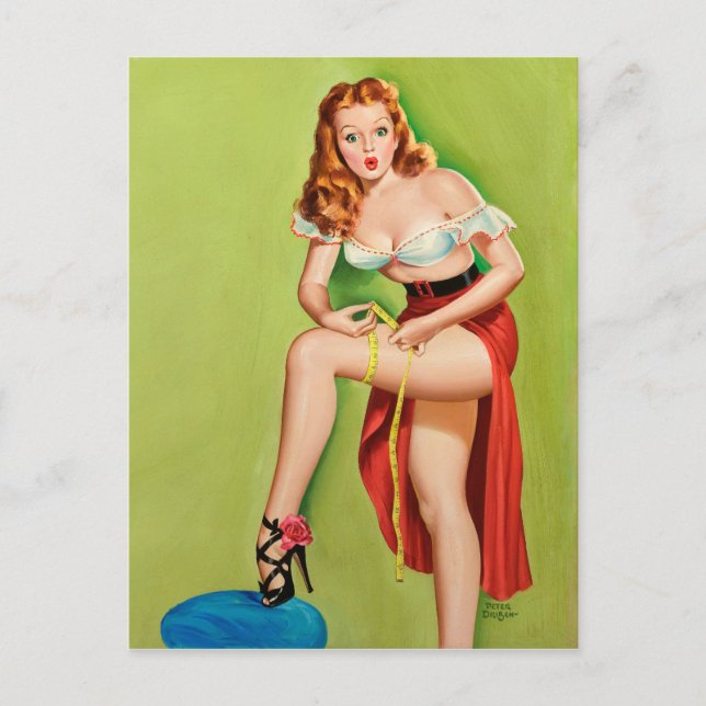 Rotschopf Pin Up Postkarte (Vorderseite)