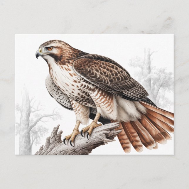 Rotschwanzbussard-Skizze Postkarte (Vorderseite)