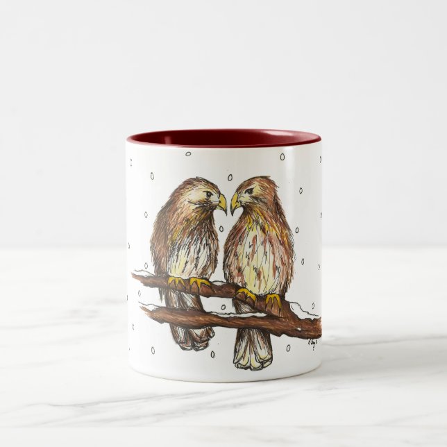 Rotschwanzfalkenliebling Vogelschneewelt Vogelbeob Zweifarbige Tasse (Mittel)