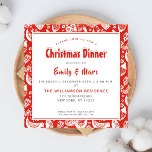 Rotskandinavisches Folkart-Muster mit Vögeln Weihn Einladung