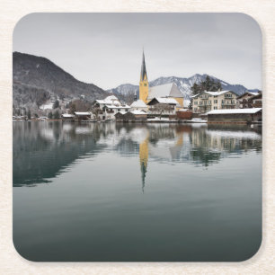 Rottach-Egern beim Tegernsee, Bayern im Winter Rechteckiger Pappuntersetzer